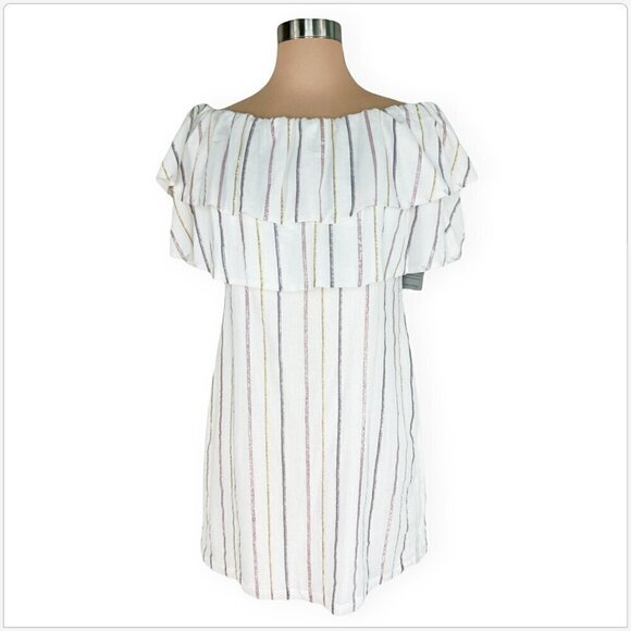 Charles Henry Metallic Stripe Popover Off Shoulder Summer Dress NWT NEW S - Picture 2 of 4